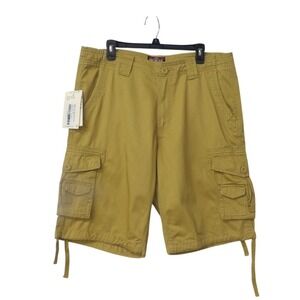 Matchstick Mens Cargo Shorts Mustard Khaki Cotton Multi Pocket Drawstring Hem 38